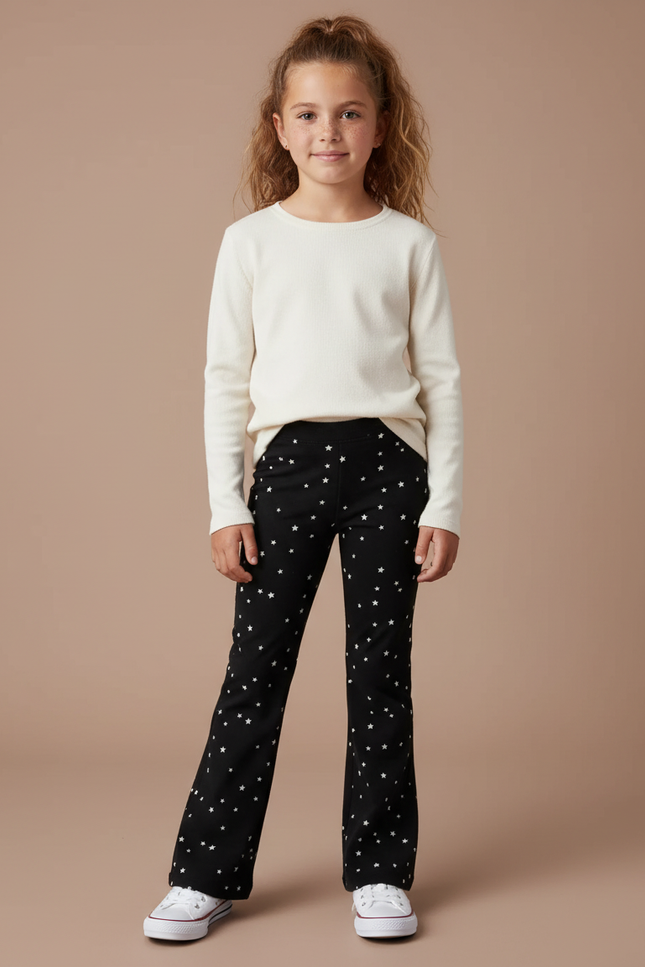 Pantalon Patte D'Éléphant Noir Étoiles Imprimé Confortable Fille - Maille