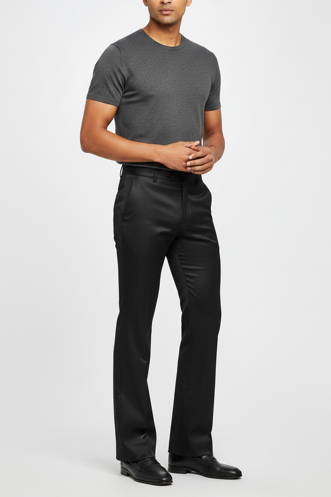 Pantalon Patte D'Éléphant Noir Homme Évasé Élégant Satiné