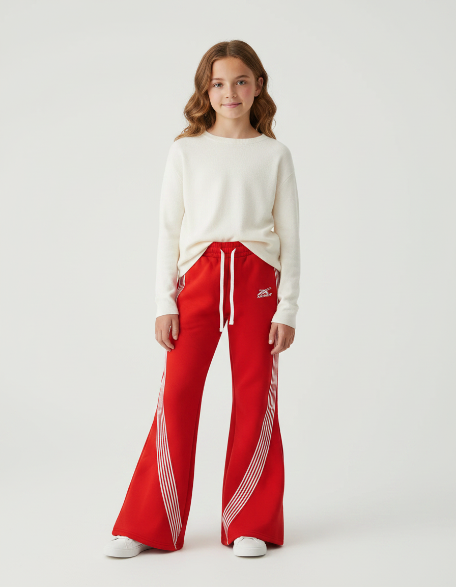Pantalon Patte D'Éléphant Rouge Sportif Évasé Rayures Blanches - Molleton