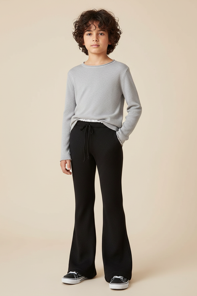 Pantalon Patte D'Éléphant Noir Côtelé Décontracté Enfant Garçons - Maille