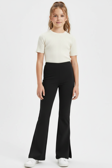 Pantalon Patte D'Éléphant Noir Évasé Confortable Fille - Maille
