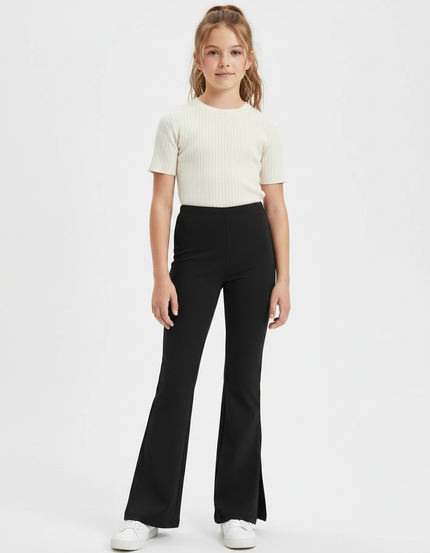 Pantalon Patte D'Éléphant Noir Évasé Confortable Fille - Maille