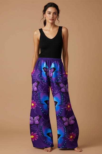 Pantalon Patte D'éléphant Fluide - Violet Viscose