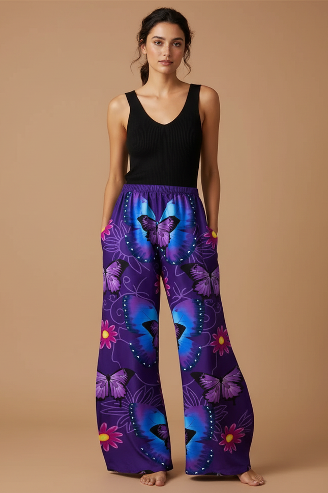 Pantalon Patte D'éléphant Fluide - Violet Viscose