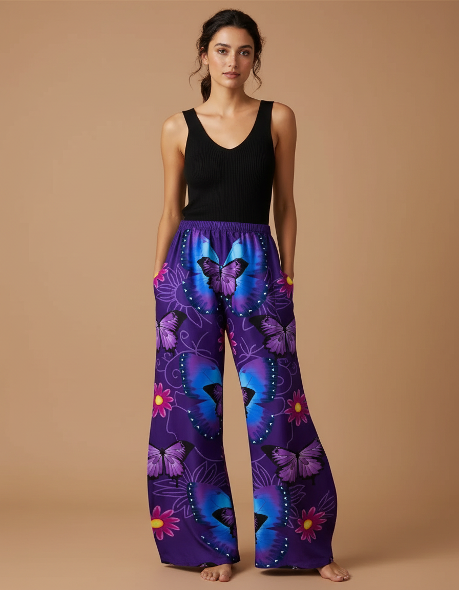Pantalon Patte D'éléphant Fluide - Violet Viscose