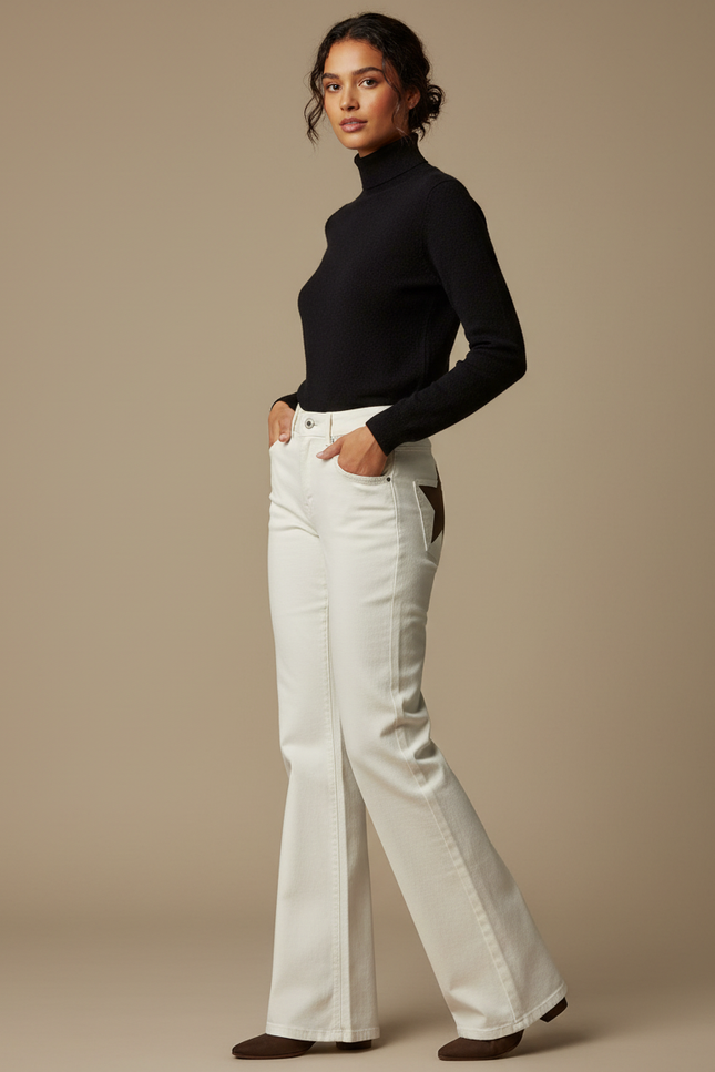 Pantalon Patte D'Éléphant Blanc Denim Taille Haute Évasé - Jean