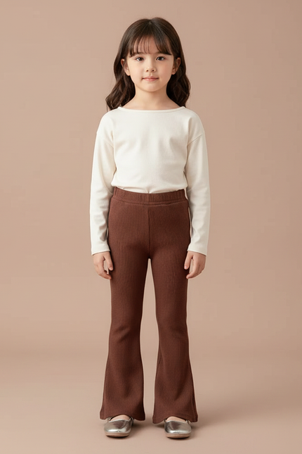 Pantalon Patte D'Éléphant Marron Côtelé Évasé Enfant Décontracté - Cordé