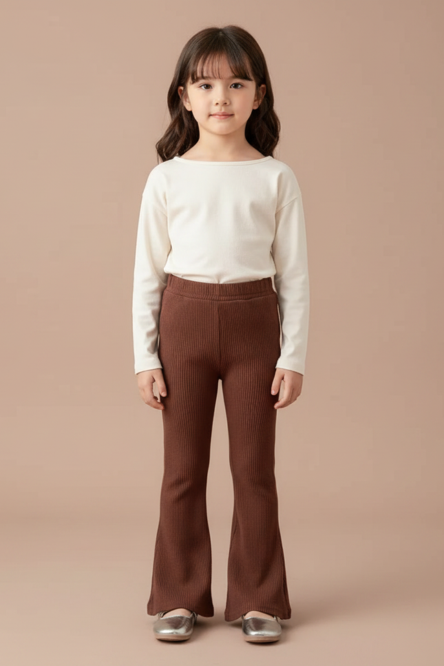 Pantalon Patte D'Éléphant Marron Côtelé Évasé Enfant Décontracté - Cordé