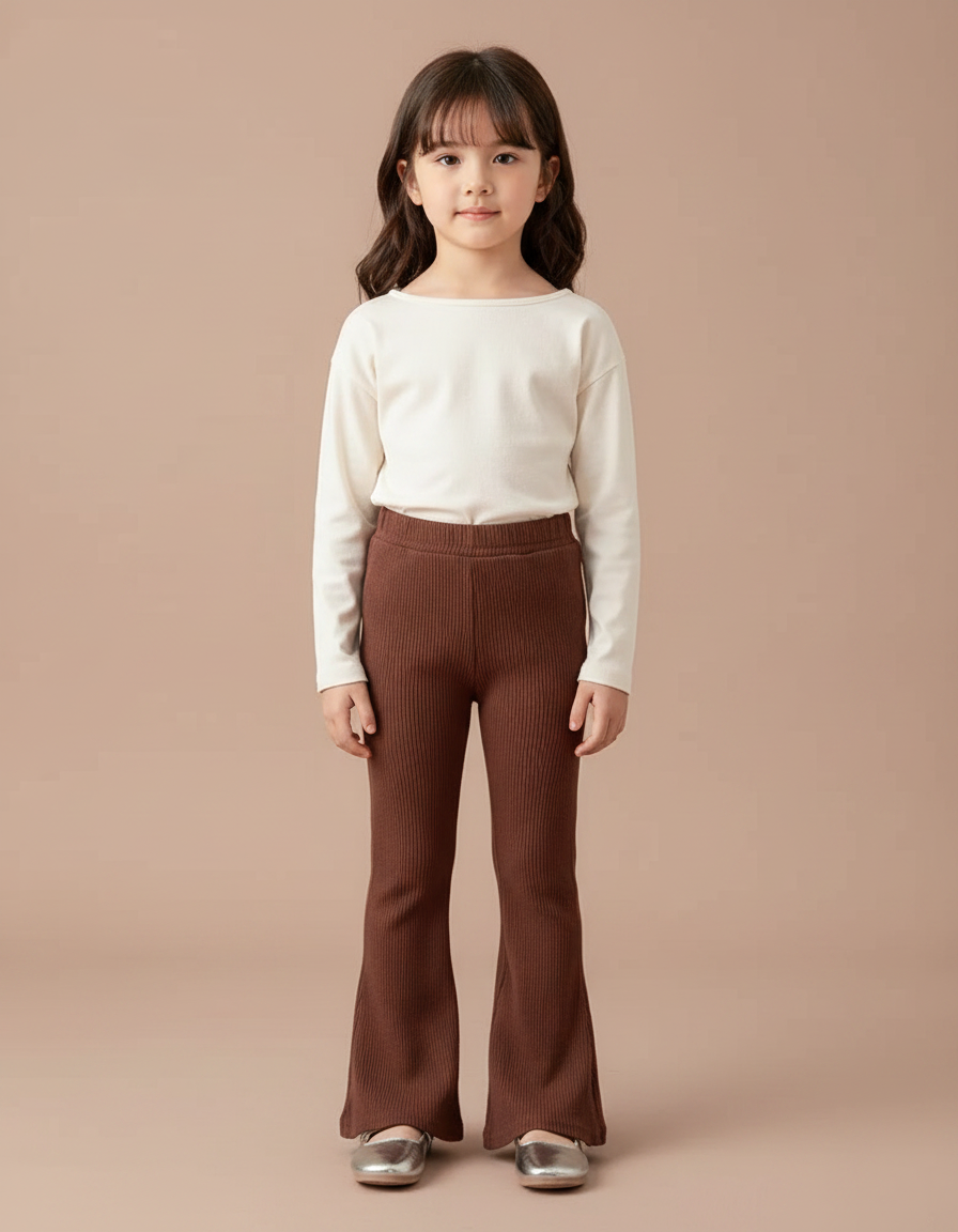 Pantalon Patte D'Éléphant Marron Côtelé Évasé Enfant Décontracté - Cordé