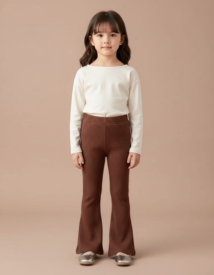 Pantalon Patte D'Éléphant Marron Côtelé Évasé Enfant Décontracté - Cordé