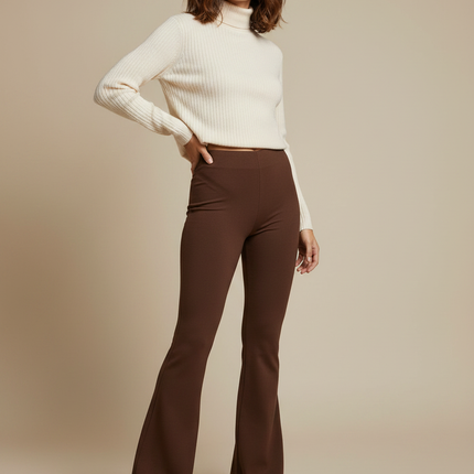 Pantalon Patte D'Éléphant Marron Taille Haute Confortable Évasé - Maille