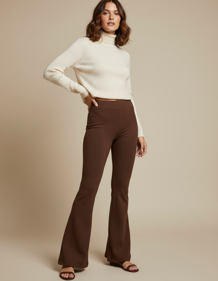 Pantalon Patte D'Éléphant Marron Taille Haute Confortable Évasé - Maille