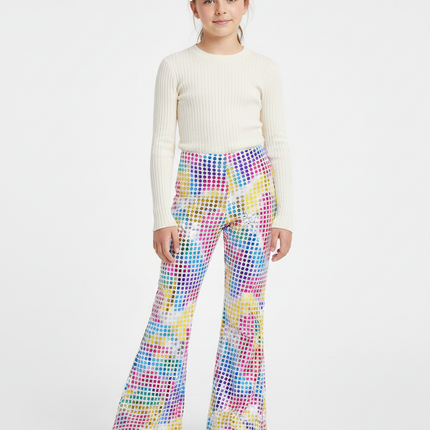 Pantalon Patte D'Éléphant Paillettes Multicolores Évasé Fille Scintillant - Polyester