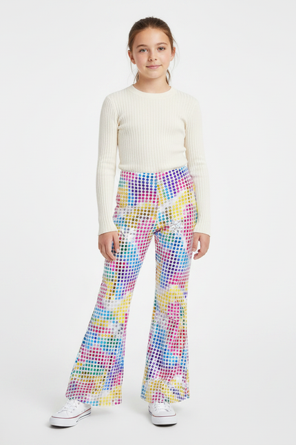 Pantalon Patte D'Éléphant Paillettes Multicolores Évasé Fille Scintillant - Polyester