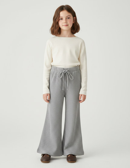Pantalon Patte D'Éléphant Côtelé Gris Confortable Élastique Enfant - Maille