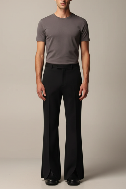 Pantalon Patte D'éléphant Ouvert En Bas - Noir Polyester