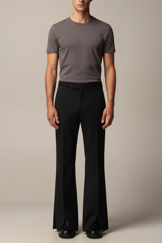 Pantalon Patte D'éléphant Ouvert En Bas - Noir Polyester