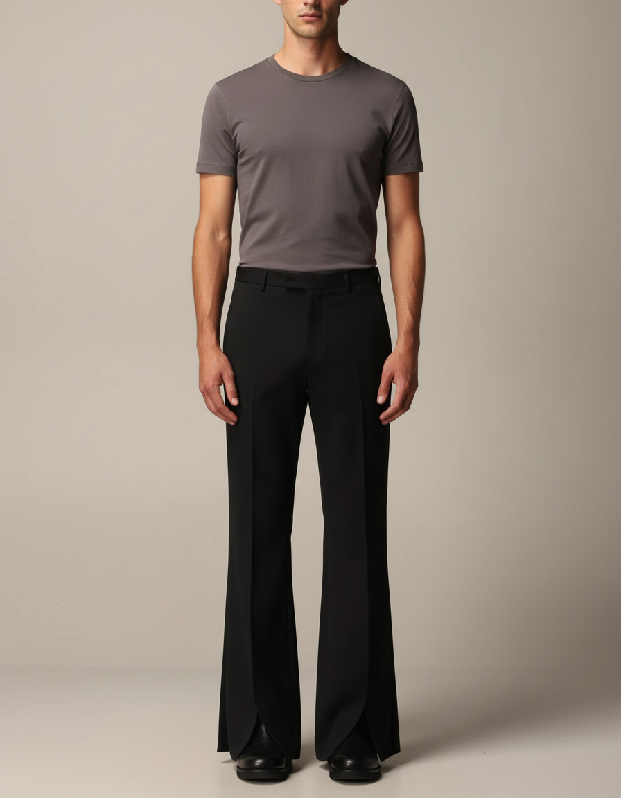 Pantalon Patte D'éléphant Ouvert En Bas - Noir Polyester