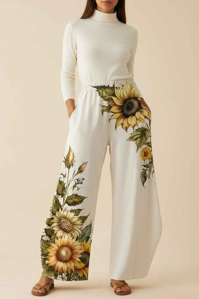 Pantalon Blanc Patte D'éléphant Femme - Lin