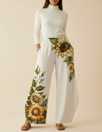 Pantalon Blanc Patte D'éléphant Femme - Lin