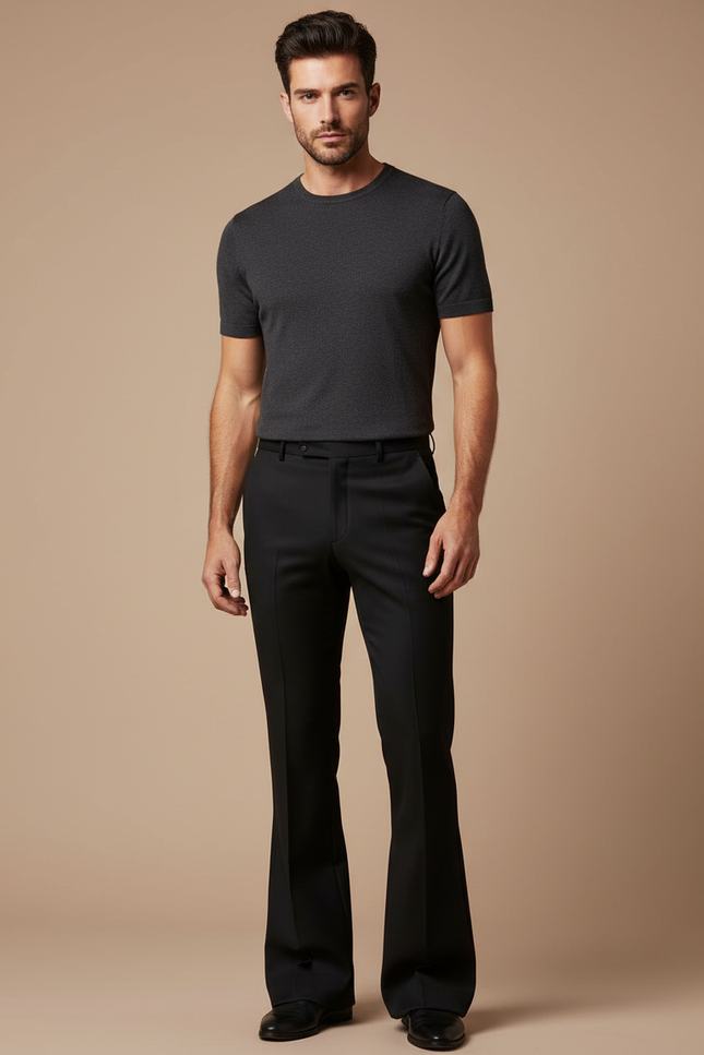 Pantalon Patte D'Éléphant Noir Ajusté Homme Élégant Classique - Gabardine