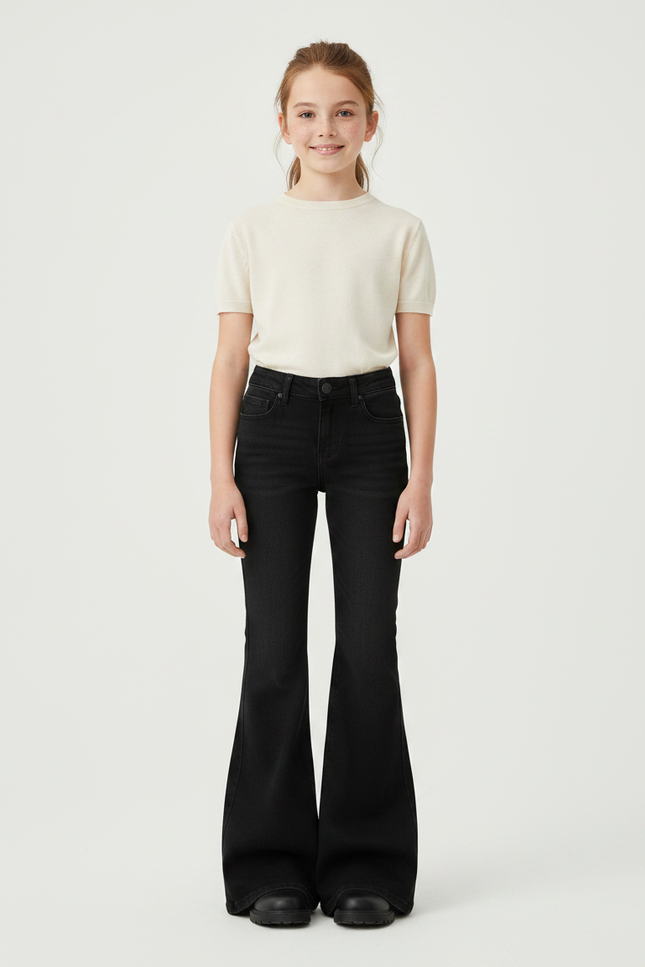 Pantalon Patte D'Éléphant Noir Évasé Simple Enfant - Jean