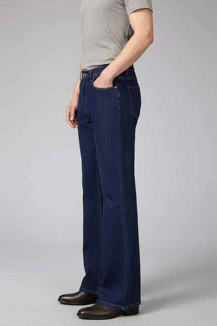 Pantalon Patte D'Éléphant Bleu Denim Homme Stretch Évasé - Marine Jean