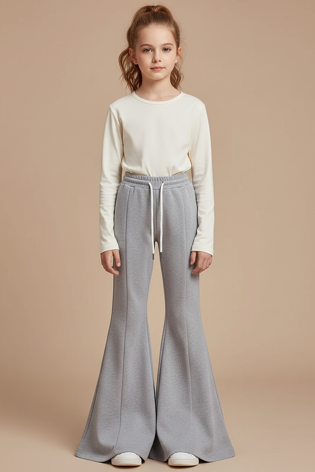 Pantalon Patte D'Éléphant Gris Cordon Confortable Enfant - Molleton
