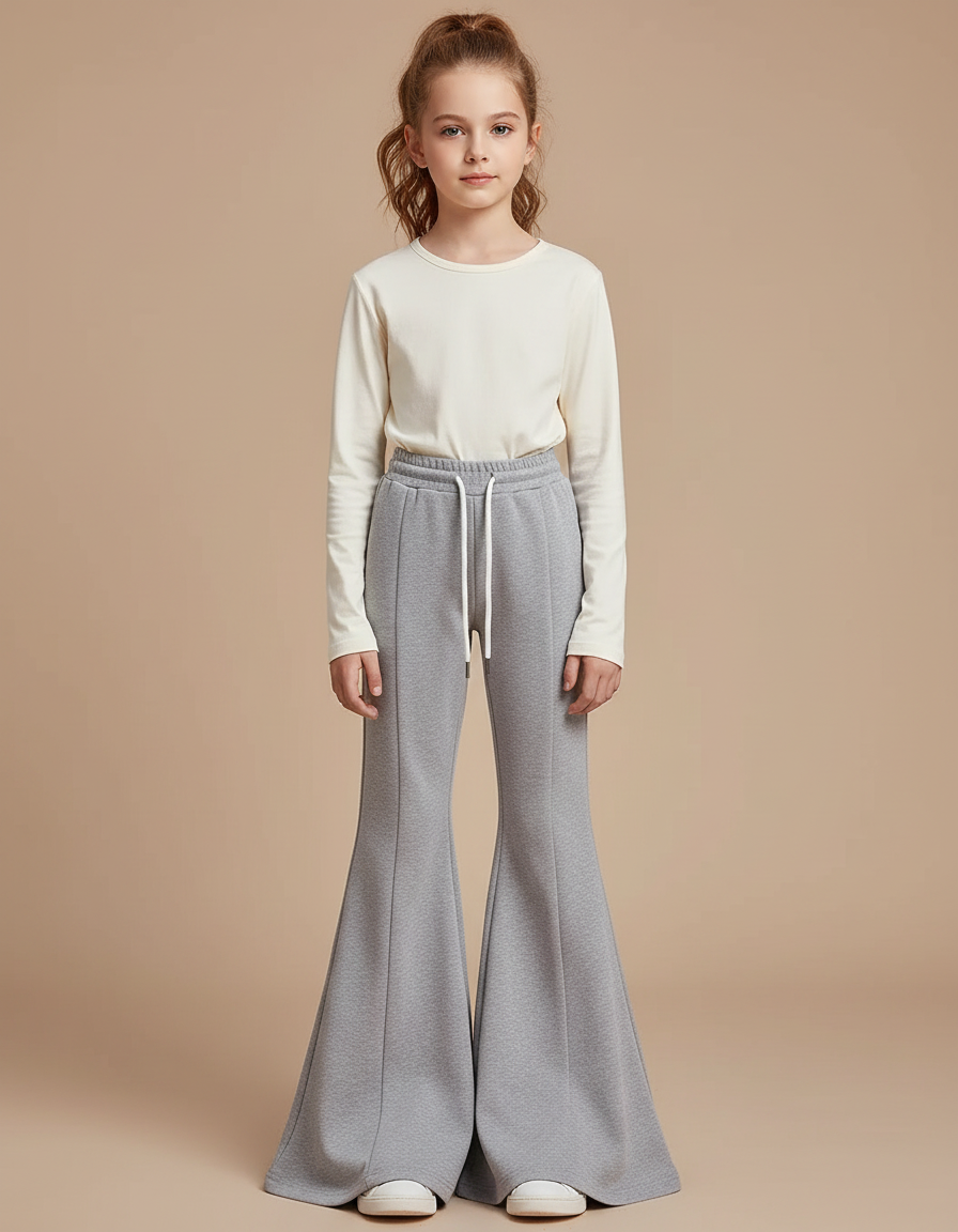 Pantalon Patte D'Éléphant Gris Cordon Confortable Enfant - Molleton
