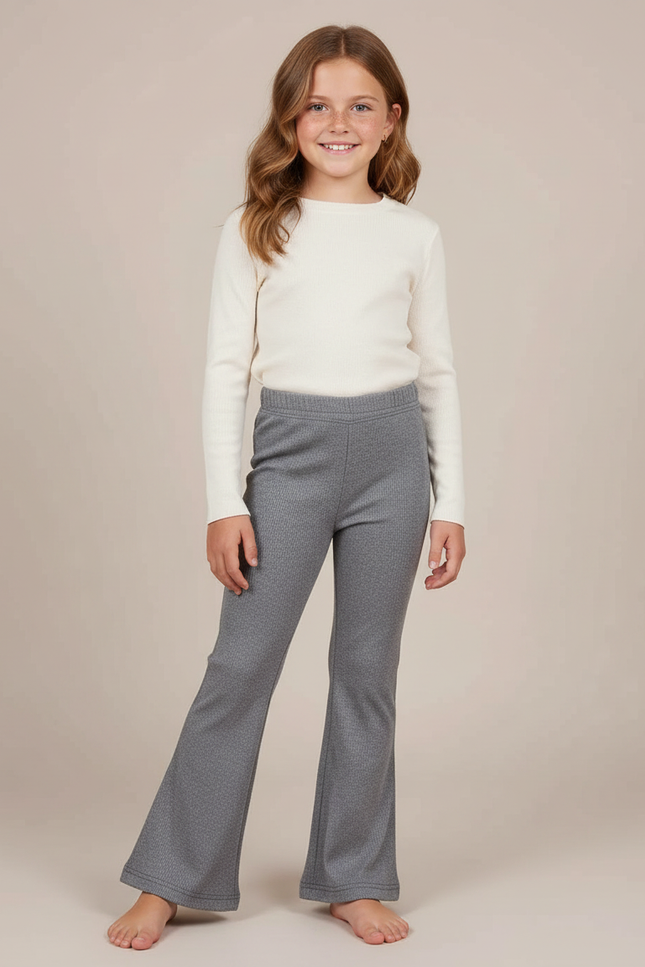 Pantalon Patte D'Éléphant Gris Côtelé Évasé Enfant - Maille