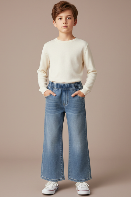 Pantalon Patte D'Éléphant Denim Bleu Ample Décontracté Enfant - Jean