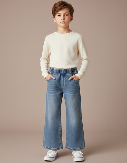 Pantalon Patte D'Éléphant Denim Bleu Ample Décontracté Enfant - Jean