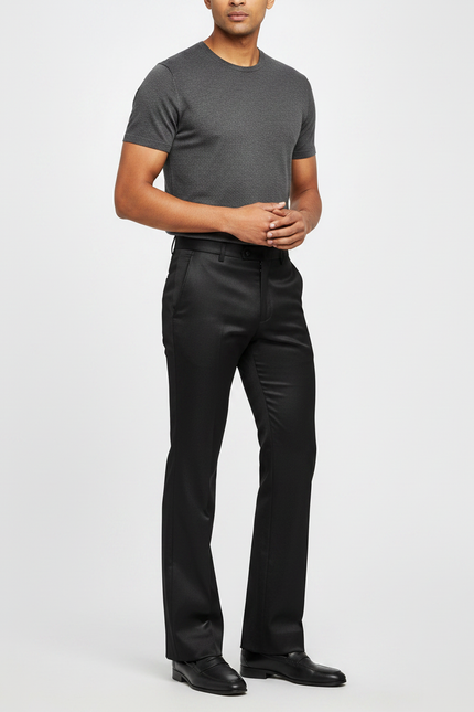 Pantalon Patte D'Éléphant Noir Homme Évasé Élégant Satiné