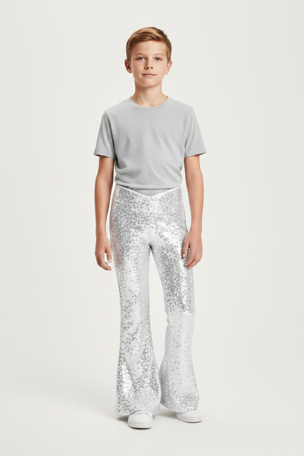 Pantalon Patte D'Éléphant Paillettes Argentées Enfant Scène Danse - Polyester