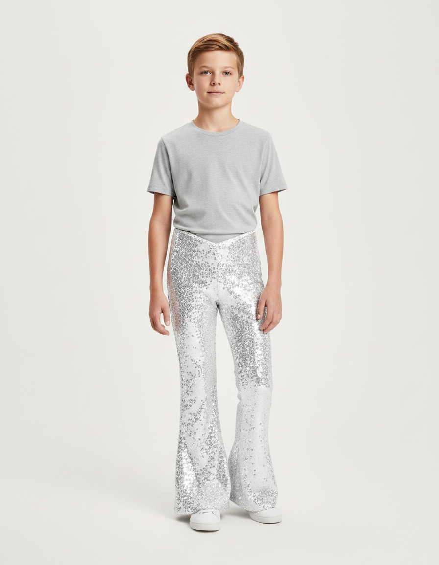 Pantalon Patte D'Éléphant Paillettes Argentées Enfant Scène Danse - Polyester