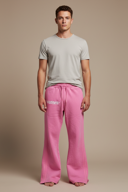 Pantalon Patte D'Éléphant Rose Décontracté Ample Streetwear - Molleton