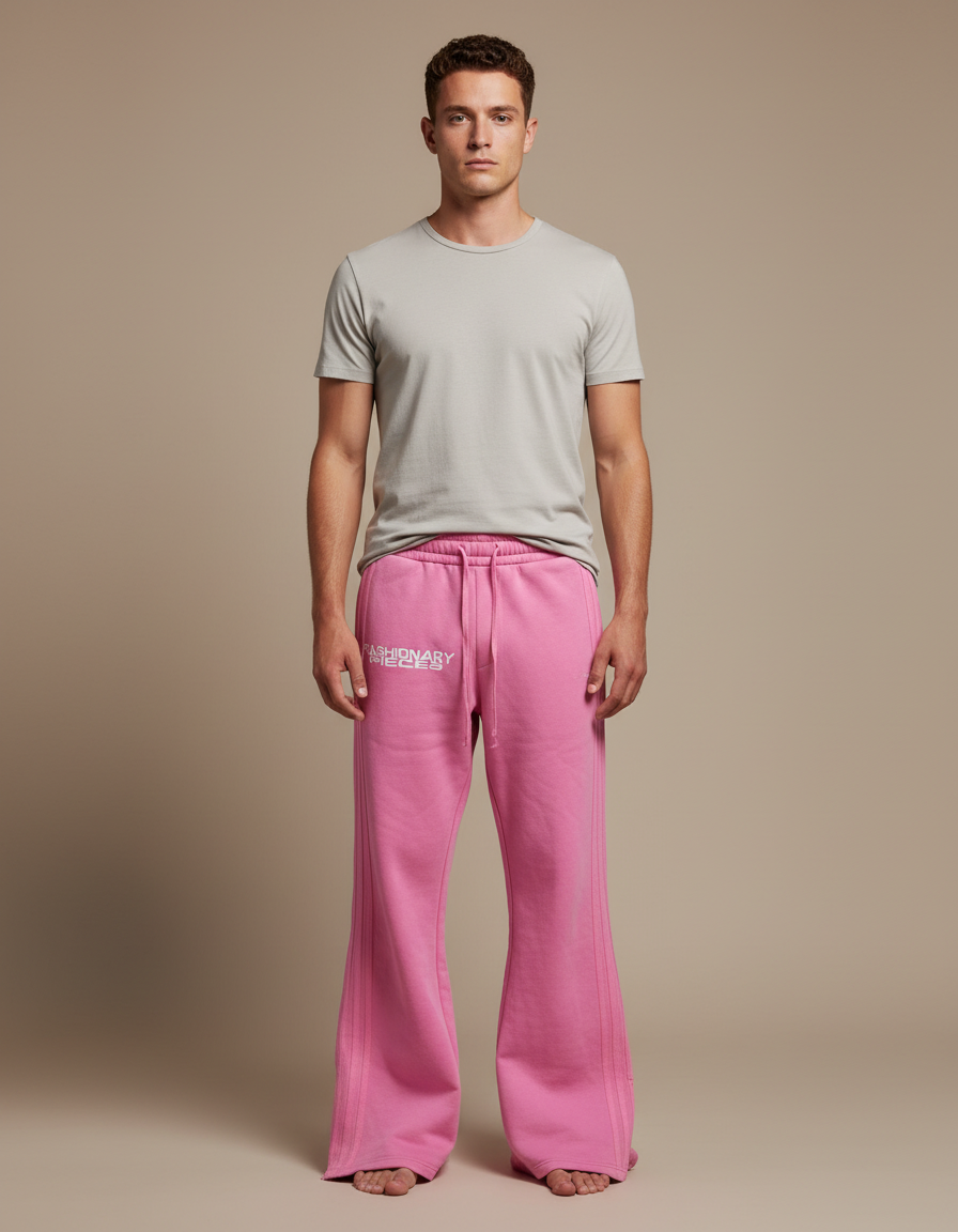 Pantalon Patte D'Éléphant Rose Décontracté Ample Streetwear - Molleton