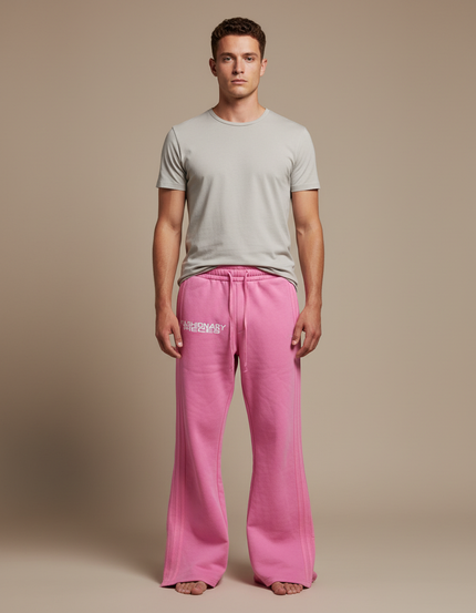 Pantalon Patte D'Éléphant Rose Décontracté Ample Streetwear - Molleton