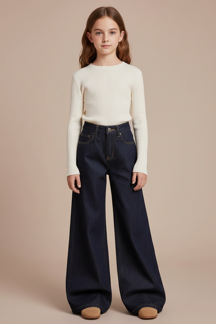 Pantalon Patte D'Éléphant Jean Bleu Foncée Ample Confortable - Marine