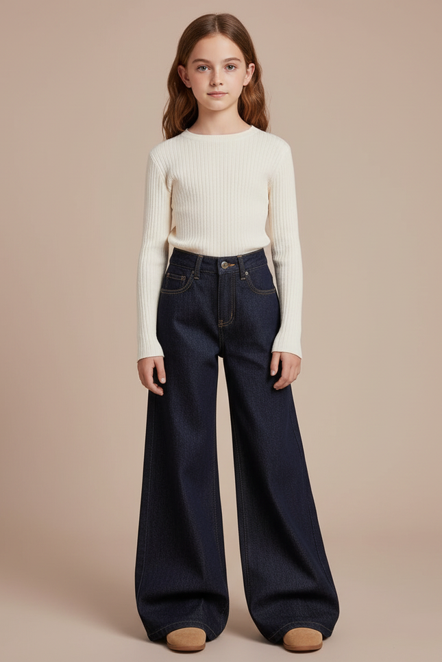 Pantalon Patte D'Éléphant Jean Bleu Foncée Ample Confortable - Marine
