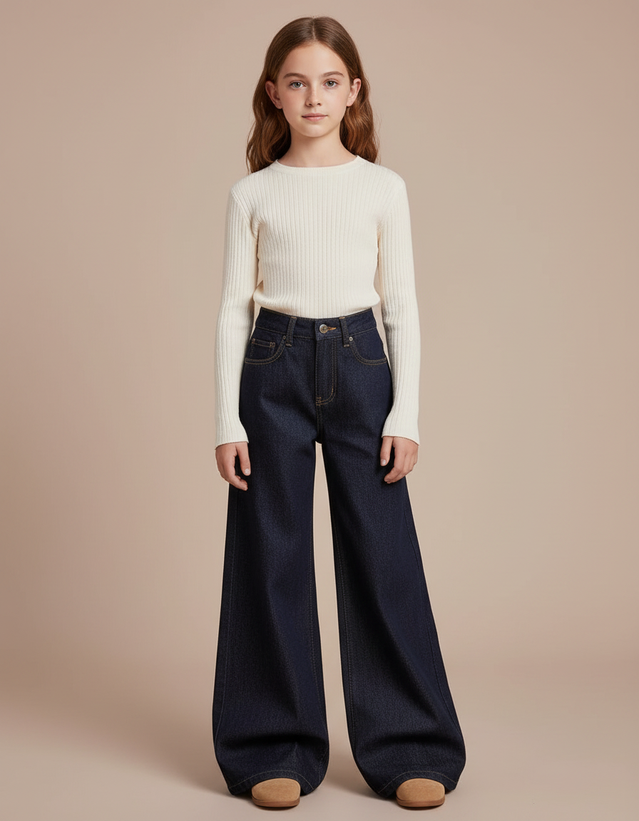 Pantalon Patte D'Éléphant Jean Bleu Foncée Ample Confortable - Marine