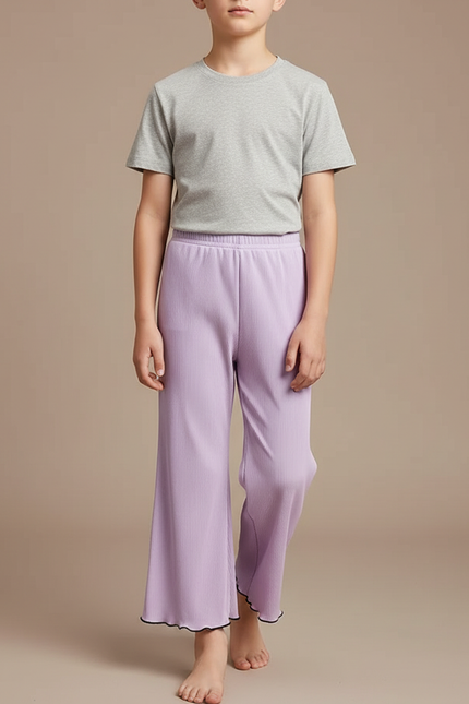 Pantalon Patte D'Éléphant Lilas Côtelé Évasé Ondulé Enfant - Violet Cordé