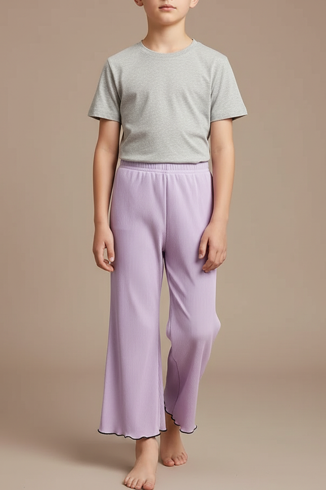 Pantalon Patte D'Éléphant Lilas Côtelé Évasé Ondulé Enfant - Violet Cordé