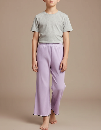 Pantalon Patte D'Éléphant Lilas Côtelé Évasé Ondulé Enfant - Violet Cordé