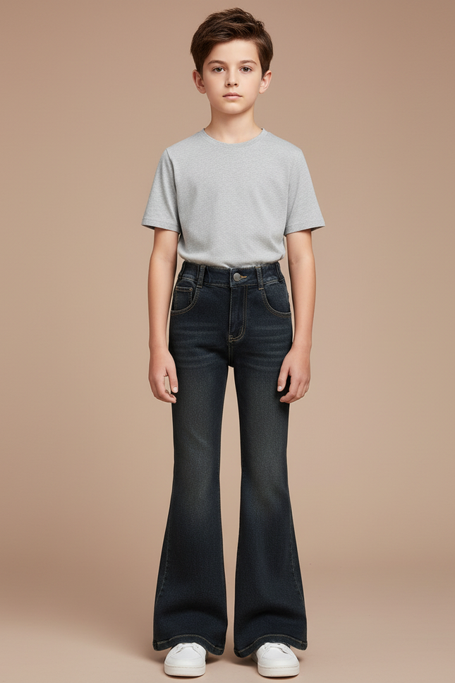 Pantalon Patte D'Éléphant Denim Bleu Foncé Évasé Enfant - Marine Jean