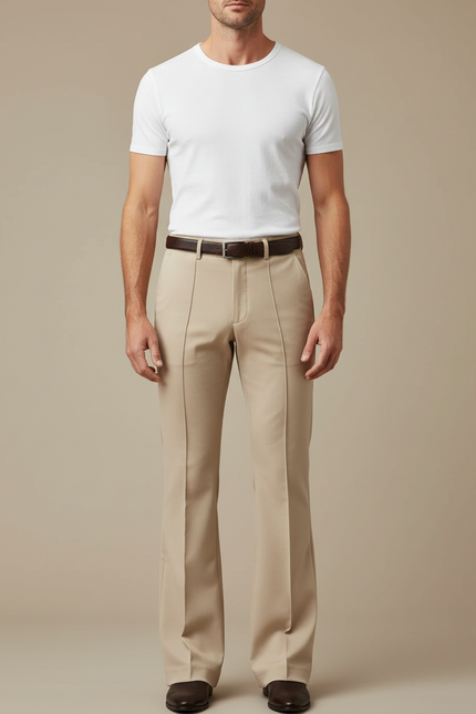 Pantalon Patte D'Éléphant Homme Beige Plissé Élégant Décontracté - Gabardine