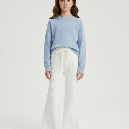 Pantalon Patte D'Éléphant Blanc Cassé Tricoté Ample Décontracté - Maille