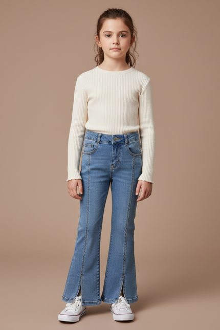 Pantalon Patte D'Éléphant Jean Bleu Fendu Évasé Enfant