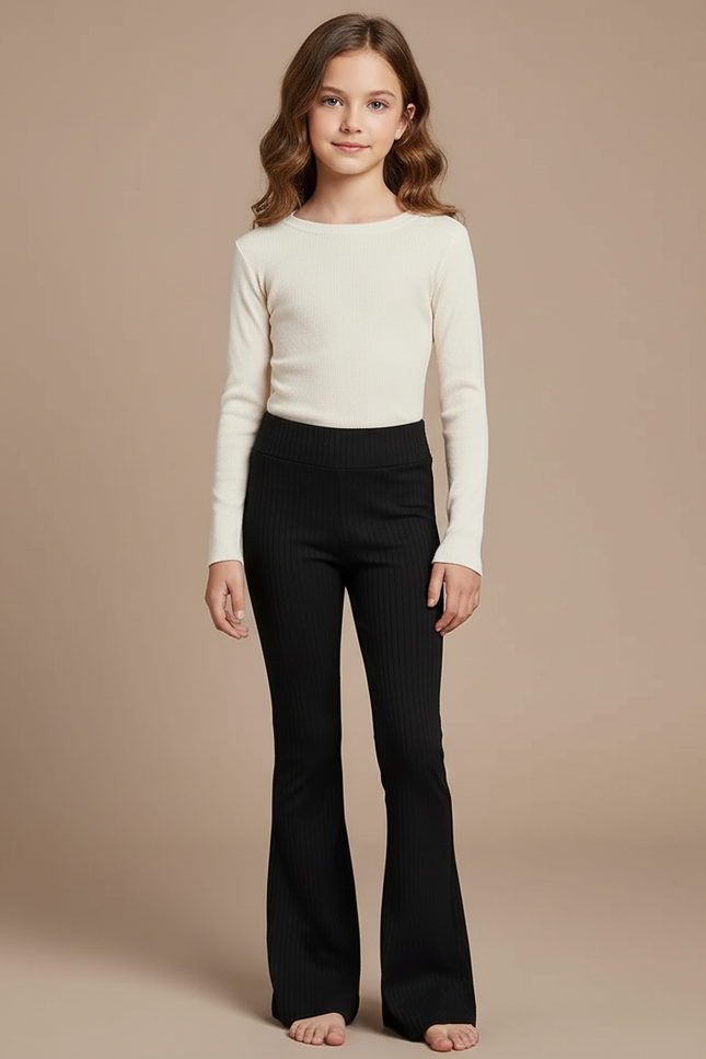 Pantalon Patte D'Éléphant Noir Côtelé Évasé Confortable - Maille