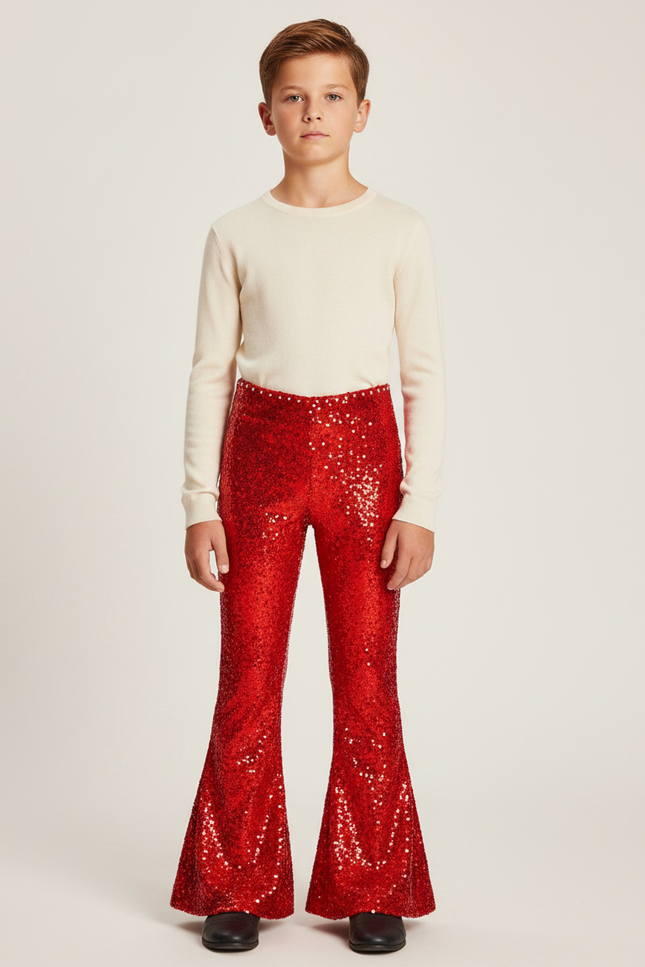 Pantalon Patte D'Éléphant Rouge Paillettes Flared Enfant - Polyester